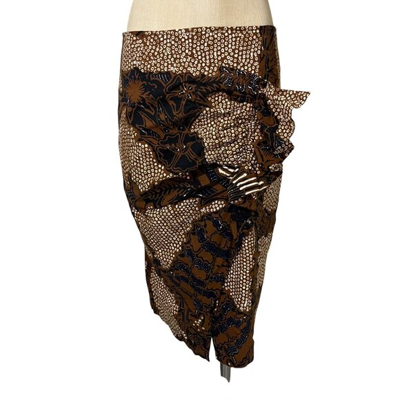 30% off! Anthropologie Skirt women's 6 brown black patterned pencil skirt ruffle - Picture 5 of 8